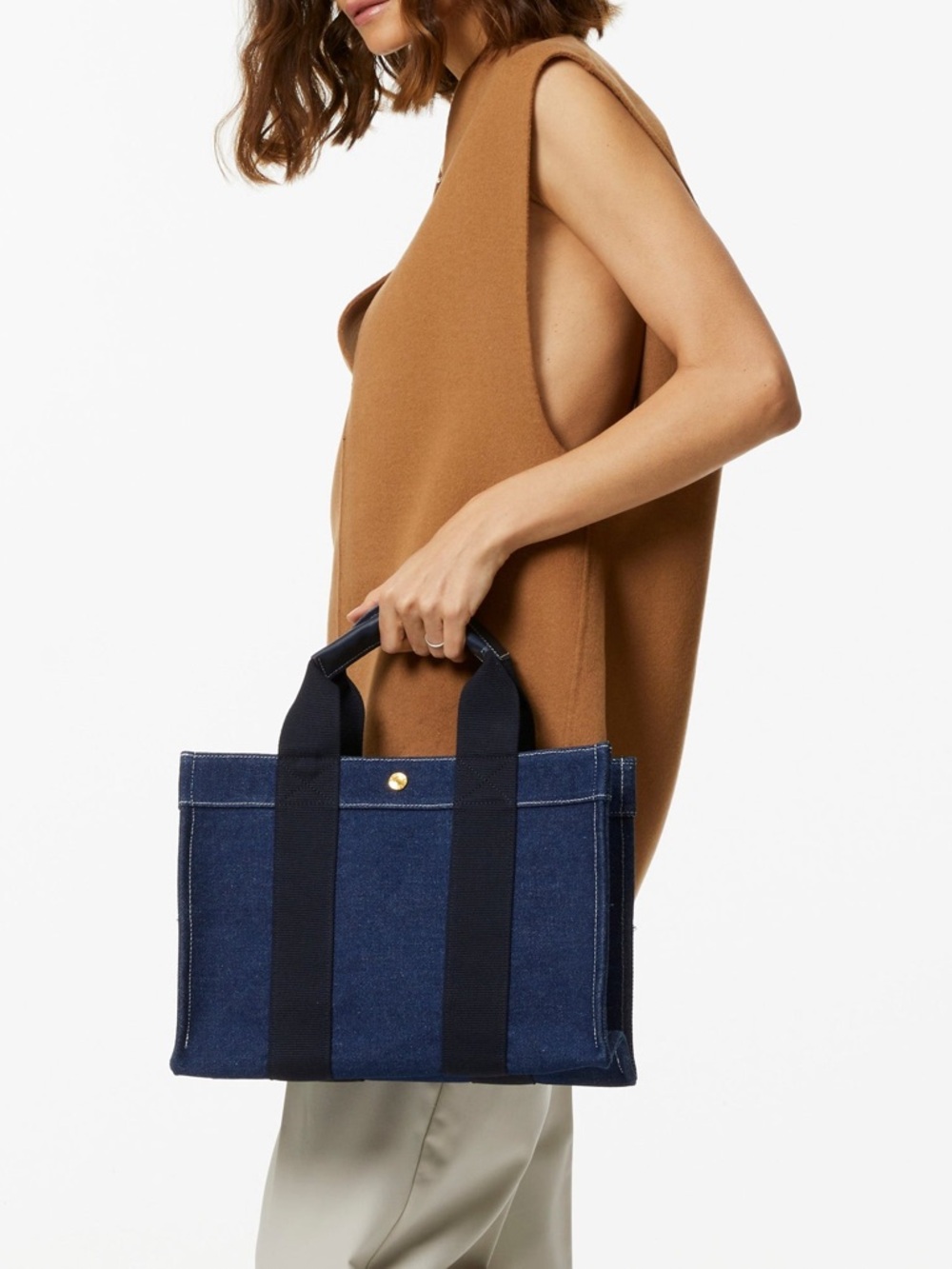 Classic Navy Denim Tote with Black Webbing Handles